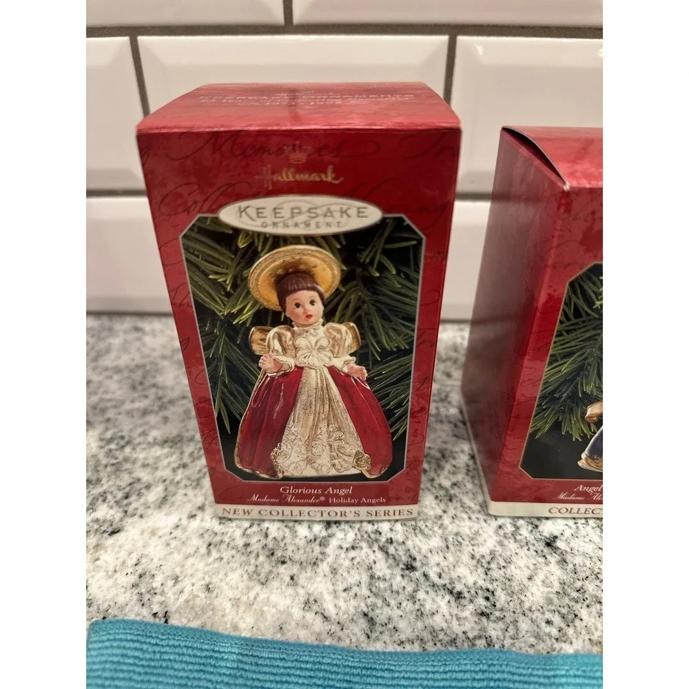 Hallmark Madame Alexander Holiday Angels Ornaments Red Blue 3pc Set 90s